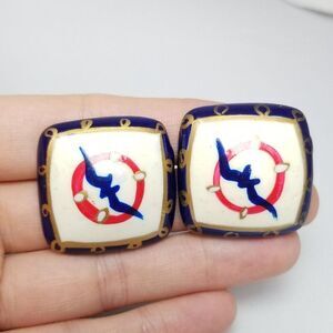 Vintage Red White Blue Square Stud Earrings, Retro 80s Style Design, Estate